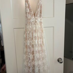 Lulu's Blush and White Lace Maxi Dress